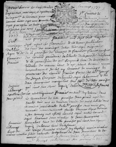 Baptêmes, mariages, sépultures (1737-1762)