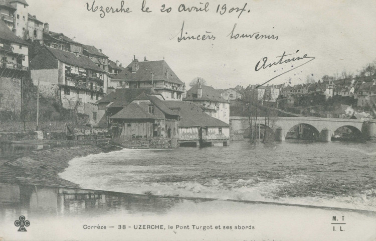 Uzerche : "Corrèze - 38 - Uzerche, le pont Turgot et ses abords".