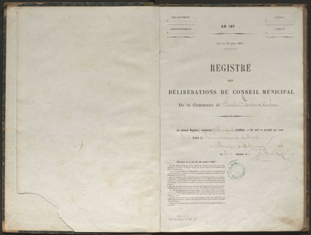 Délibérations du conseil municipal. 30 mars 1873-18 novembre 1877