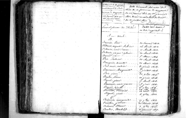 Tables décennales des décès (1813-1822)