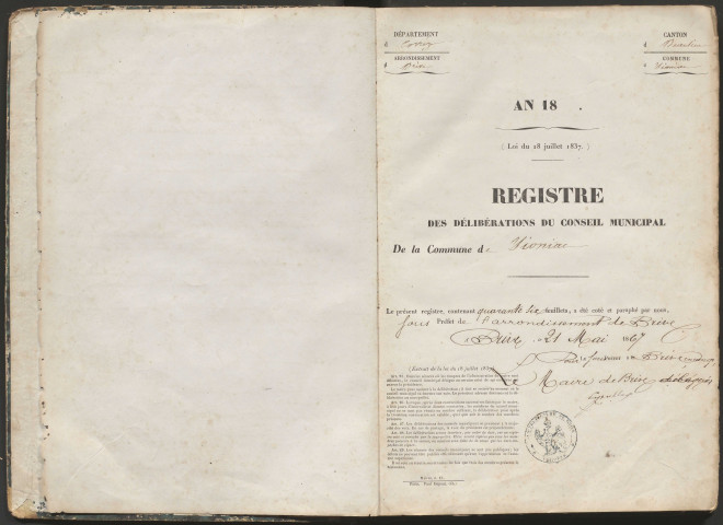 Délibérations du conseil municipal. 12 mai 1867-10 novembre 1878