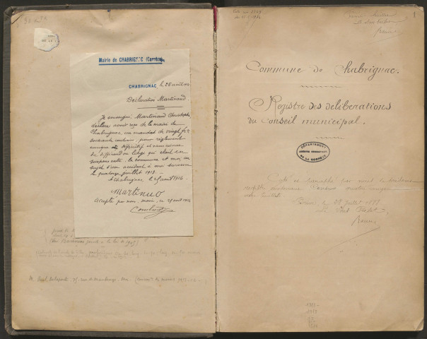 Délibérations du conseil municipal. 15 août 1888-08 décembre 1918
