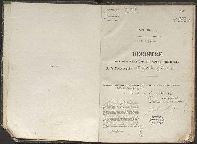 Délibérations du conseil municipal. juin 1867-mai 1874