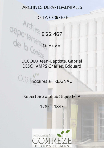 Répertoire alphabétique : M-V