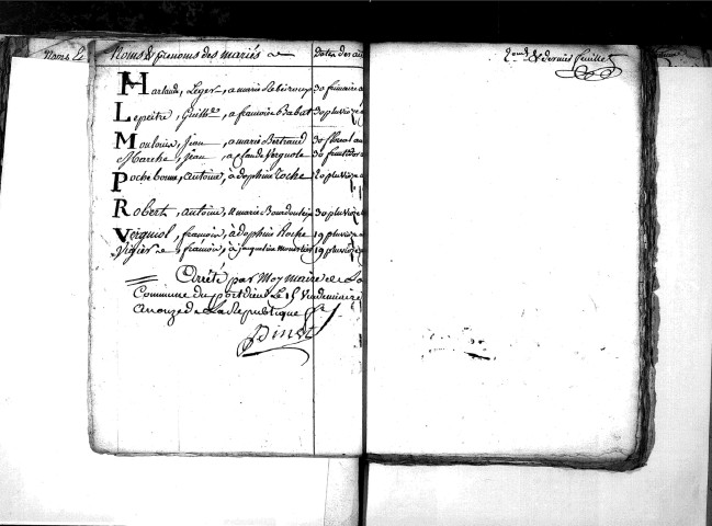 Tables décennales des mariages (1792-1802)