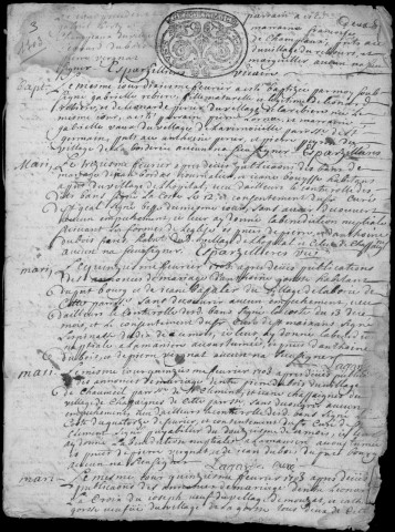 Baptêmes, mariages, sépultures (1703-1732)