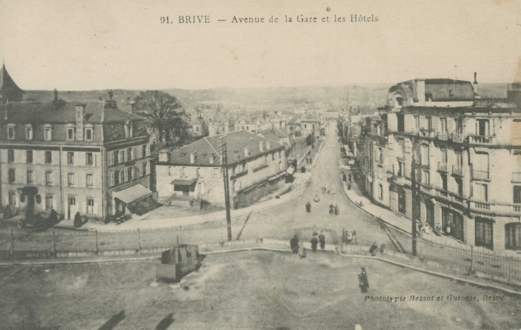 Brive-la-Gaillarde : "91. Brive - Avenue de la gare et les hôtels".