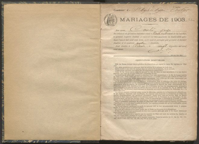 Mariages (1903-1932).