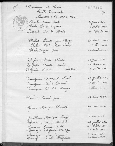 Tables décennales des décès (1943-1952)