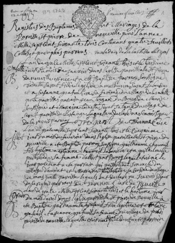 Baptêmes, mariages, sépultures (1763-1792)