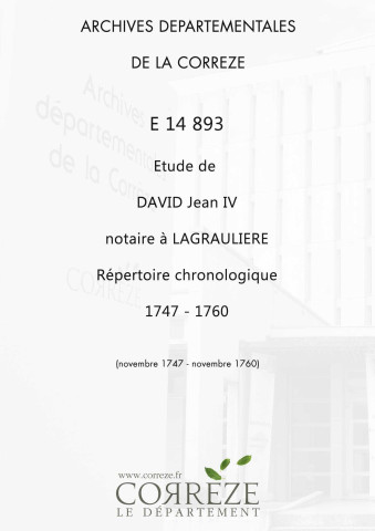 Répertoire chronologique (novembre 1747-novembre 1760); table des testaments (1686-1759)