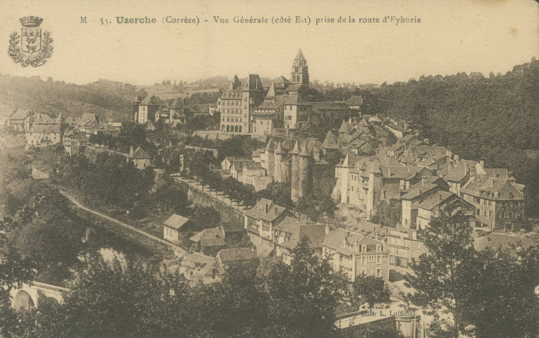 Uzerche : "M - 55 - Uzerche (Corrèze) - Vue générale (côté Est) prise de la route d'Eyburie".