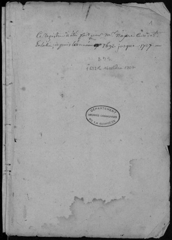 Baptêmes, mariages, sépultures (1692-1742)