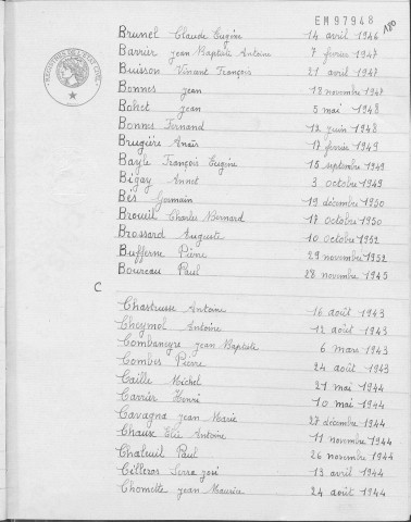 Tables décennales des décès (1943-1952)