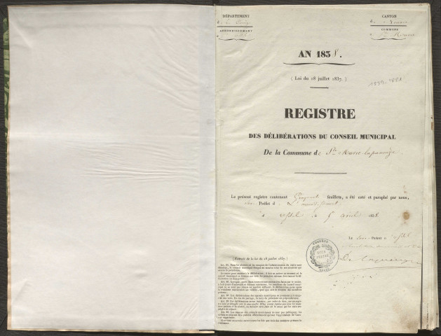 Délibérations du conseil municipal. 19 mai 1839-27 mars 1881
