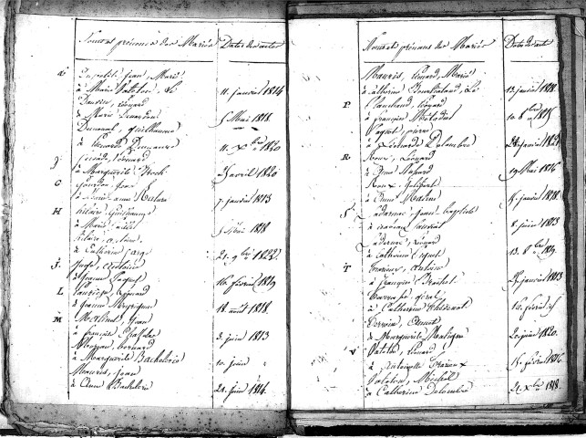 Tables décennales des mariages (1813-1822)