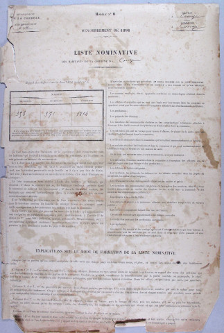 Population : listes nominatives (1891-1954), mouvements de population (1892-1896).