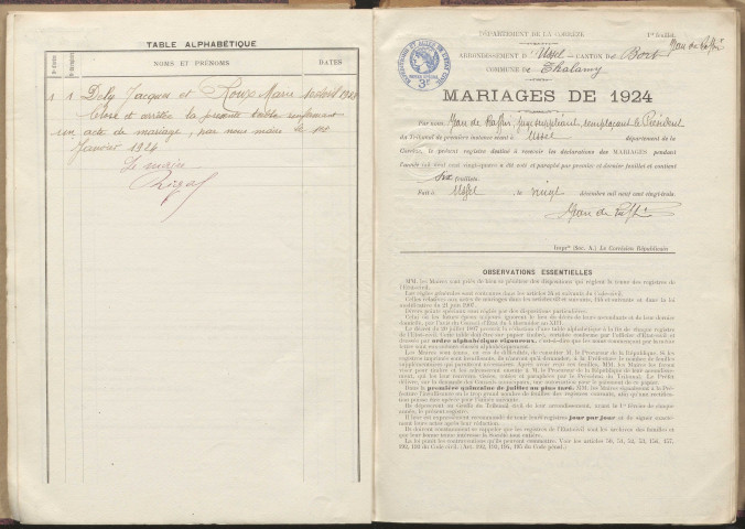 Naissances, mariages, décès (1923-1932).