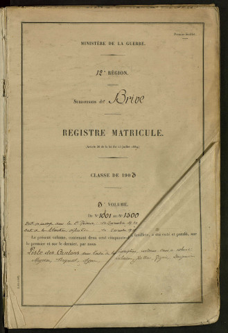 Classe 1903 : matricules 1001 à 1500.