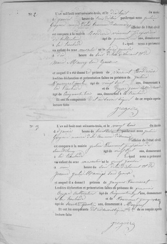 Naissances, mariages, décès (1863-1872)