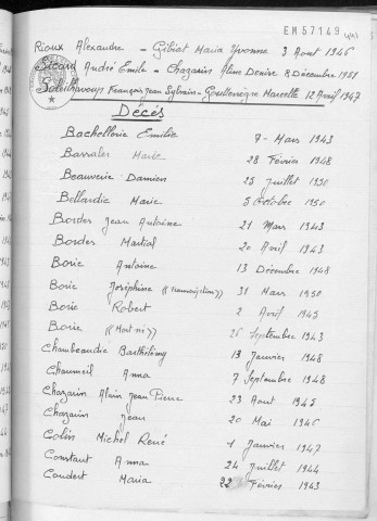 Tables décennales des décès (1943-1952)
