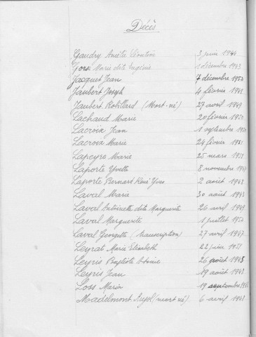 Tables décennales des décès (1943-1952)