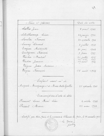 Tables décennales des décès (1933-1942)