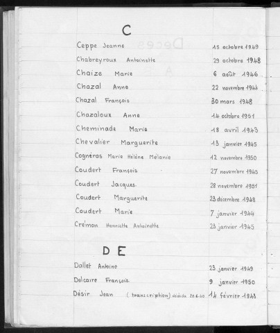 Tables décennales des décès (1943-1952)