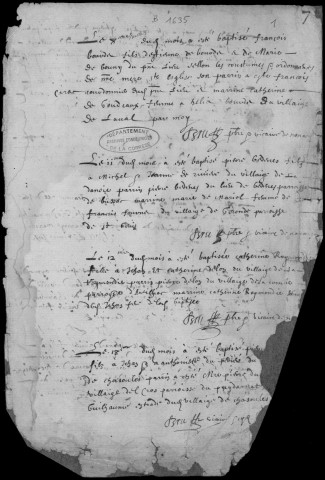 Baptêmes, mariages, sépultures (1635-1679)