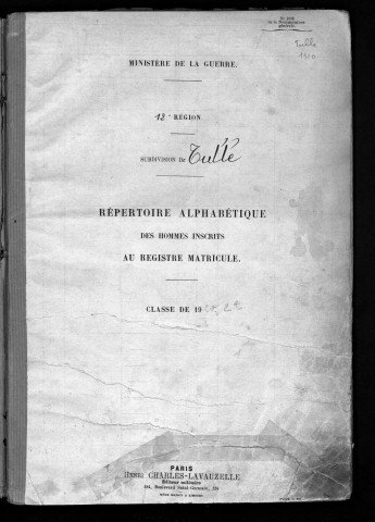 Classe 1920 : table alphabétique.
