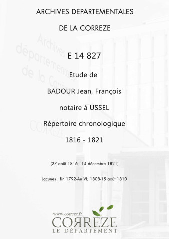 Répertoire chronologique : 27 août 1816-14 décembre 1821