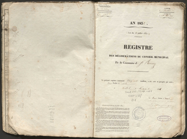 Délibérations du conseil municipal. 8 avril 1838-27 septembre 1868