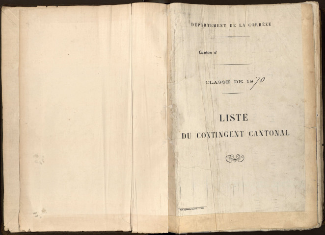 Classe 1870 : registre matricule du contingent.