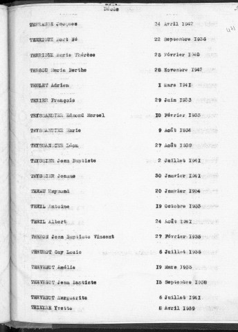 Tables décennales des décès (U à Z). 1933-1942