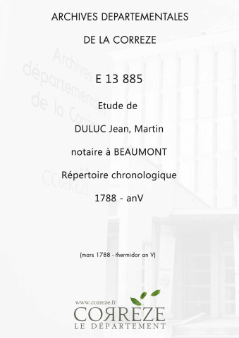 Répertoire chronologique : mars 1788-thermidor an V