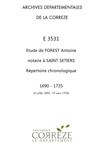 Répertoire chronologique : 5 juillet 1690-19 mars 1733