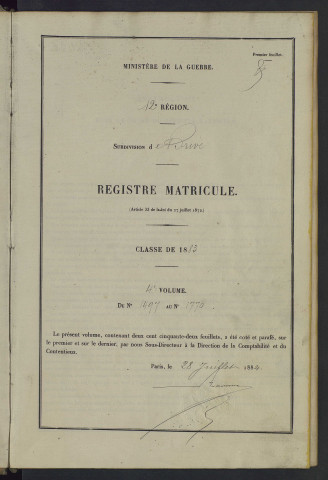 Classe 1883 : matricules 1497 à 1770.