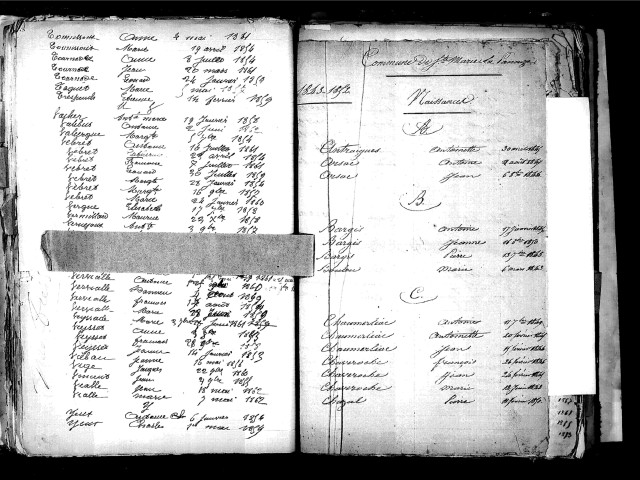 Tables décennales des naissances (1843-1852)