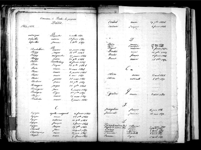 Tables décennales des décès (1843-1852)