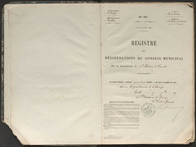 Délibérations du conseil municipal. 9 septembre 1877-26 août 1883