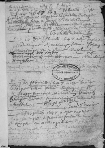 Baptêmes (1647-1669)
