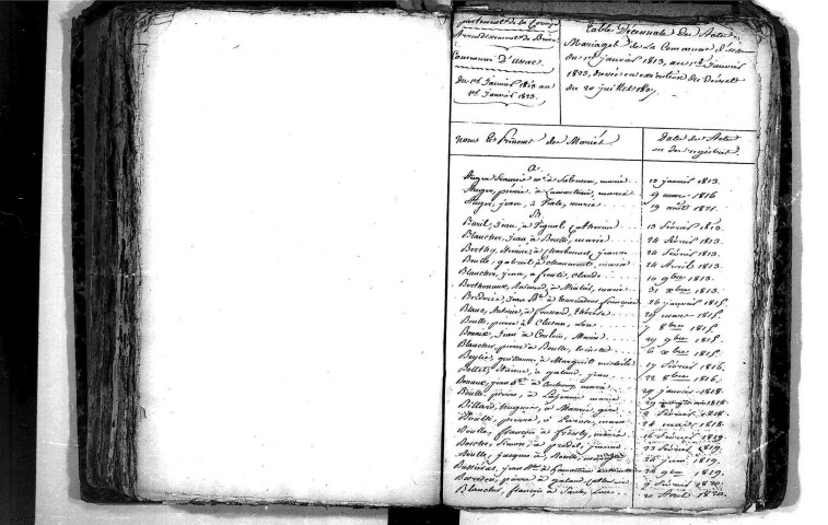 Tables décennales des mariages (1813-1822)