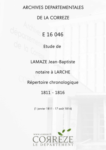 Répertoire chronologique : 1 janvier 1811-17 août 1816