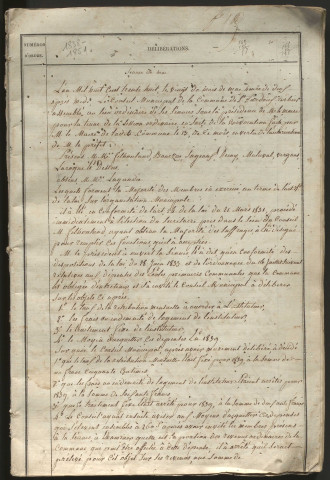 Délibérations du conseil municipal. 20 mai 1838-22 juin 1851