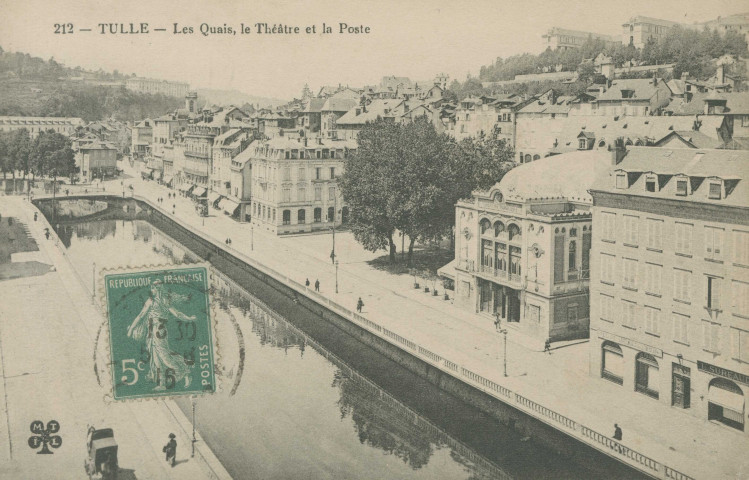 Tulle : "212 - Tulle - Les quais - Le théâtre et la poste".