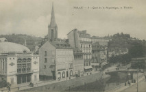 Tulle : "Tulle - 8 - Quai de la République, le théâtre". Affiche apposée sur le théâtre pour la représentation de la pièce d'Henri Lavedan, Le Marquis de Priola (créée en 1902).