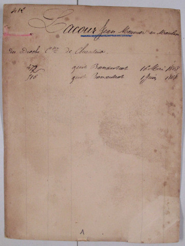Répertoire alphabétique sur fiches : Lacour-Lamoure