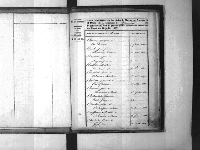 Tables décennales des mariages (1833-1842)