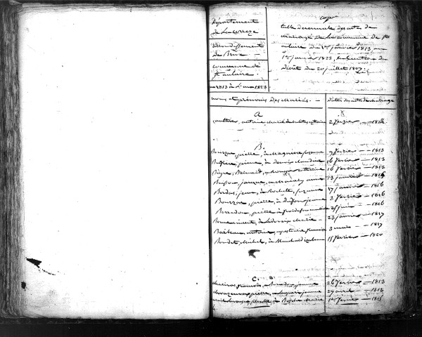 Tables décennales des mariages (1813-1822)