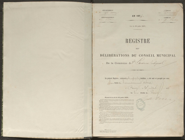 Délibérations du conseil municipal. 2 août 1874-9 novembre 1888